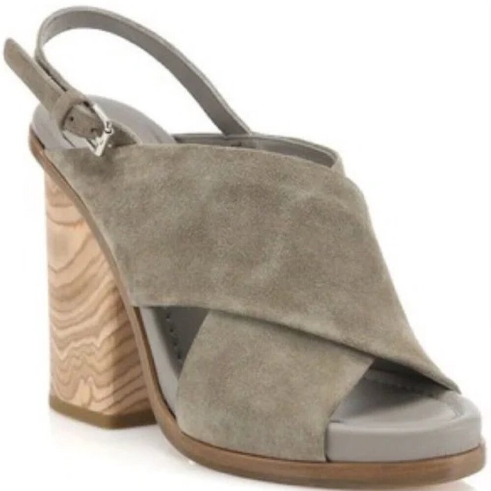 VINCE Helena Wooden Block Heel Suede Sandal Light Gray